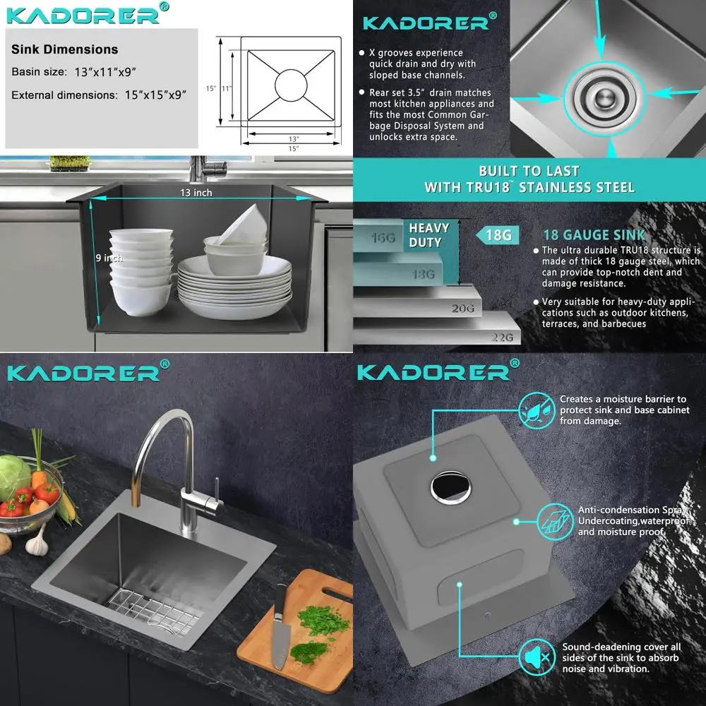 9 Drop-In Single Bowl Bar Sink, 15x15 Stainless Steel Kitchen Sink with Grid and Basket Strainer
9 Drop-In Single Bowl Bar Sink, 15x15 Stainless Steel Kitchen Sink with Grid and Basket Strainer