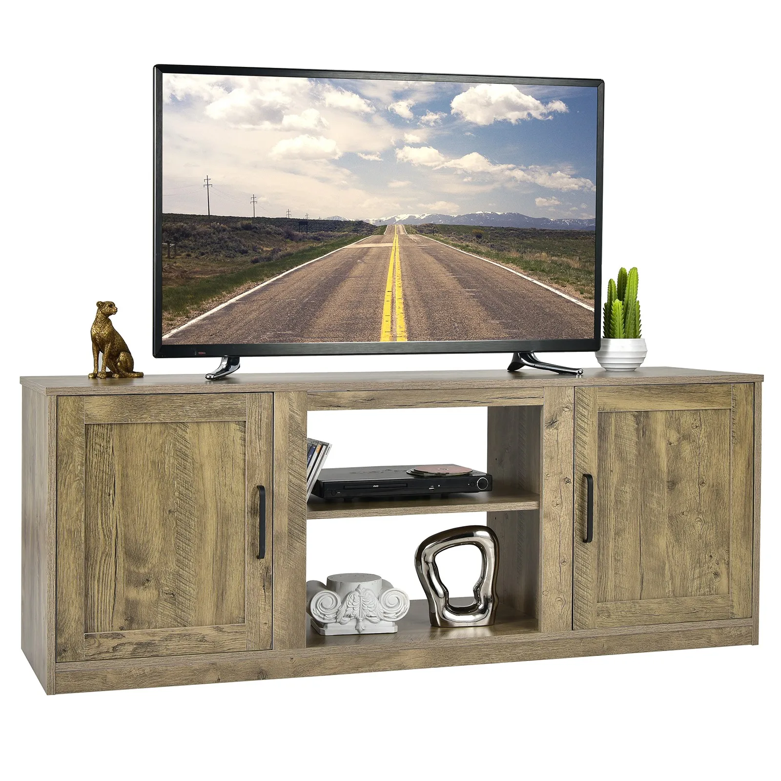 58" TV Stand Entertainment Console Center W/ 2 Cabinets for 65" TV Natural
58" TV Stand Entertainment Console Center W/ 2 Cabinets for 65" TV Natural