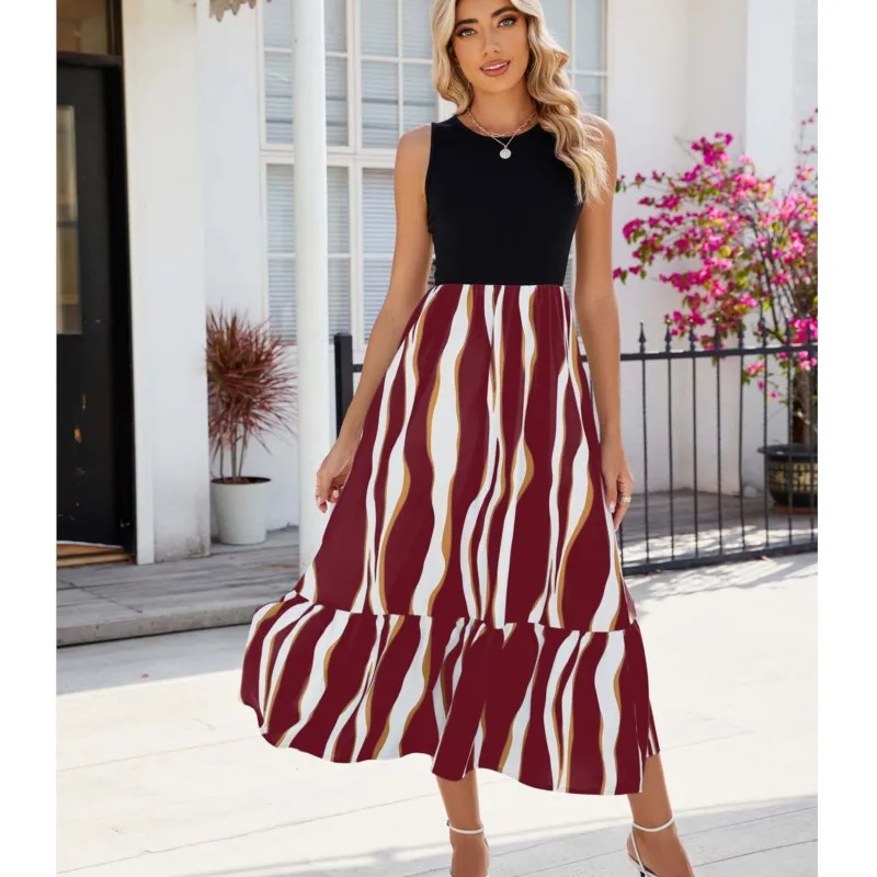 summer 2025 vestidos para mujer Color Blocking Ripple Round Neck Vest Waist Closing Contrast Color Women's long dresses vestido
summer 2025 vestidos para mujer Color Blocking Ripple Round Neck Vest Waist Closing Contrast Color Women's long dresses vestido