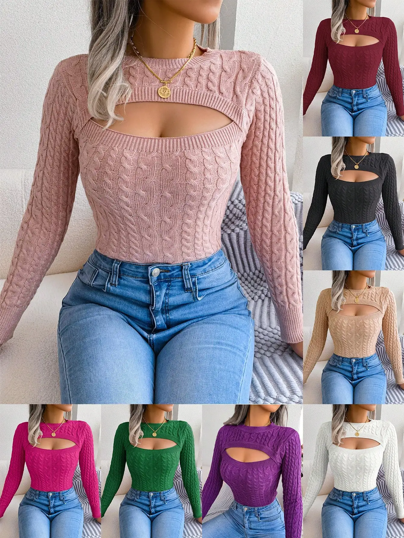 Женский сексуальный ажурный вязаный свитер с длинными рукавами, осенне-зимний повседневный пуловер, топ
Женский сексуальный ажурный вязаный свитер с длинными рукавами, осенне-зимний повседневный пуловер, топ