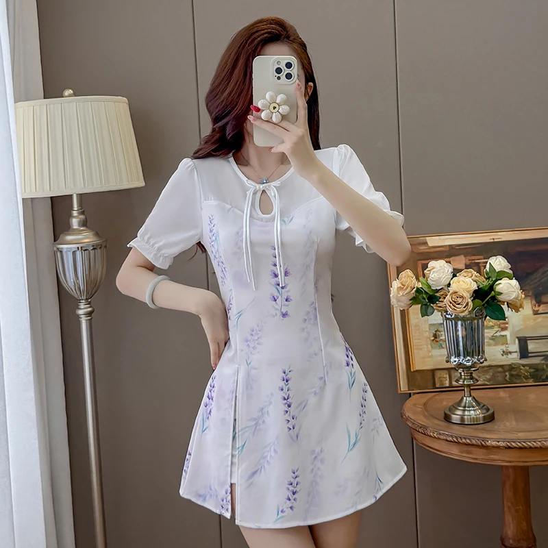 2026 Summer New White Bow Knot Hollow Out Cheongsam Dress+Shorts 2 Piece Set Women Side Split Floral Young Sweet Outfit
2026 Summer New White Bow Knot Hollow Out Cheongsam Dress+Shorts 2 Piece Set Women Side Split Floral Young Sweet Outfit