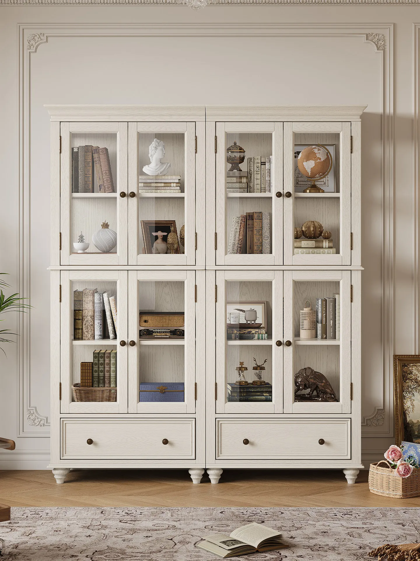 French Cream Style Bookcase American Study Locker with Glass Door Display Cabinet
French Cream Style Bookcase American Study Locker with Glass Door Display Cabinet