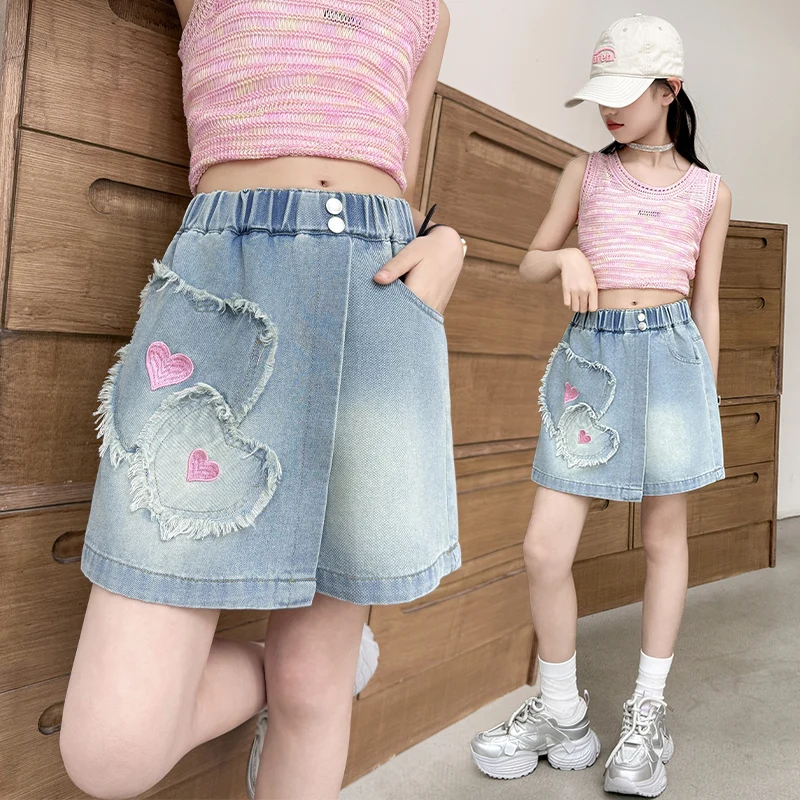 Summer Stylish Kids Child Heart Pattern Denim Culotte Skirt Shorts for Teens Girls High Fashion Street Jeans Shorts With Skirt
Summer Stylish Kids Child Heart Pattern Denim Culotte Skirt Shorts for Teens Girls High Fashion Street Jeans Shorts With Skirt