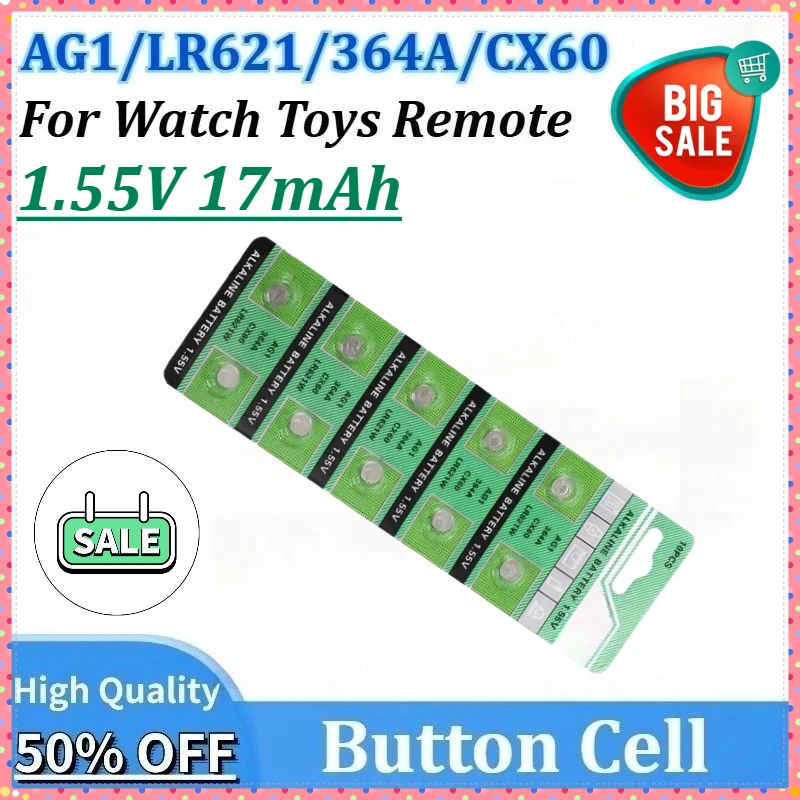 New 10-200PCS 1.55V 17mAh AG1 LR621 364 164 531 SR60 SR621SW CX60 SR621 Button Battery for Watch Toys Remote Cell Coin Batteries 
New 10-200PCS 1.55V 17mAh AG1 LR621 364 164 531 SR60 SR621SW CX60 SR621 Button Battery for Watch Toys Remote Cell Coin Batteries