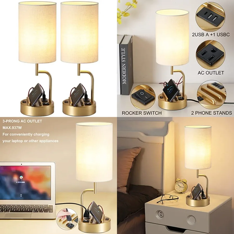 Dreamholder Table Lamp with 3 USB Charging Ports, Modern Desk Lamp with AC Outlet and Phone Stands, Perfect Bedside Lamp for Be
Dreamholder Table Lamp with 3 USB Charging Ports, Modern Desk Lamp with AC Outlet and Phone Stands, Perfect Bedside Lamp for Be