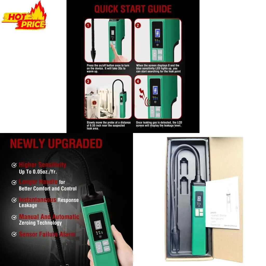 Lightweight Portable Halogen Gas Leak Detection Tool For HVAC Automotive Air Conditioners With Real Time Digital Readout
Lightweight Portable Halogen Gas Leak Detection Tool For HVAC Automotive Air Conditioners With Real Time Digital Readout