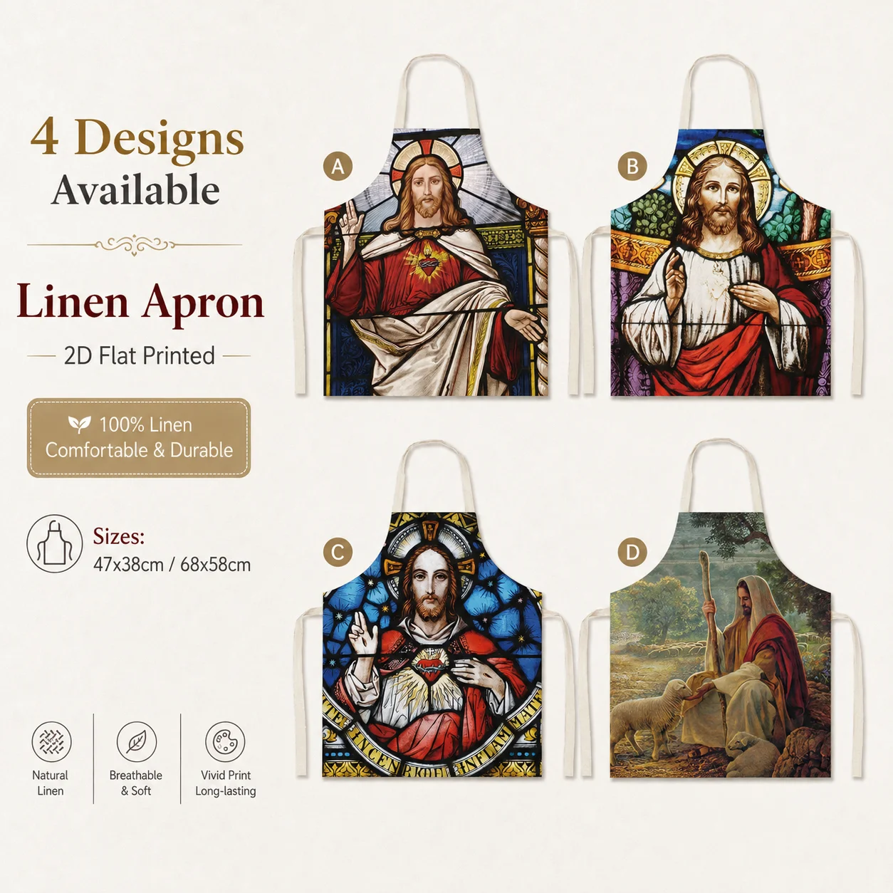 Jesus Christ Sacred Heart Stained Glass 2D Flat Printed Linen Apron Sleeveless Kitchen Cooking Baking Bib Church Event Pinafore
Jesus Christ Sacred Heart Stained Glass 2D Flat Printed Linen Apron Sleeveless Kitchen Cooking Baking Bib Church Event Pinafore