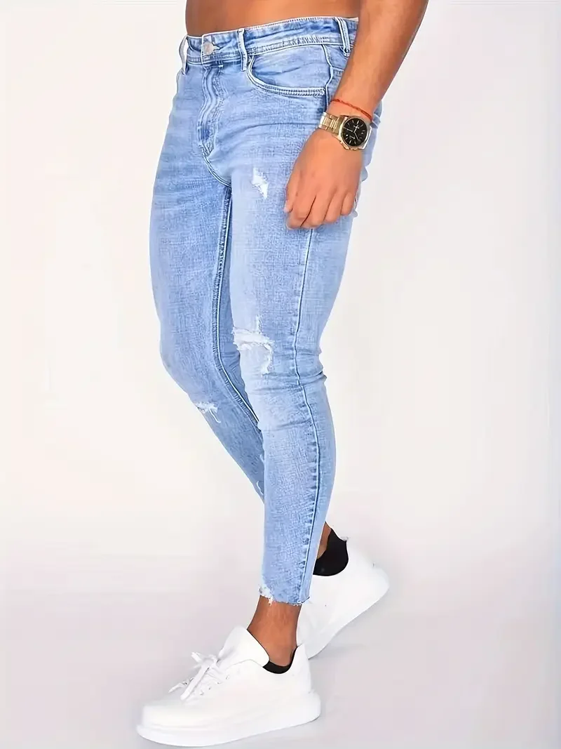 Men's Casual Slim Fit Ripped Jeans, Men's Versatile Street Style Denim Pants For All Seasons 
Men's Casual Slim Fit Ripped Jeans, Men's Versatile Street Style Denim Pants For All Seasons