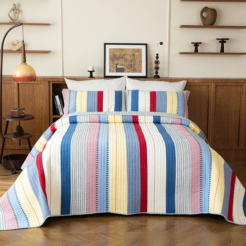 100% Cotton Authentic Patchwork Quilt Set - 3 Piece Luxury Quilted Bedding Set, Stripe Bedspread Country Style with Batting
100% Cotton Authentic Patchwork Quilt Set - 3 Piece Luxury Quilted Bedding Set, Stripe Bedspread Country Style with Batting