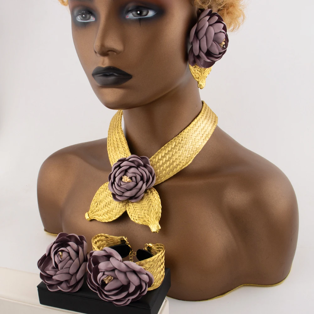 Gold Plated Purple Big Flower Necklace Earrings Bracelet Ring Set for Women Weddings Party Luxury Jewelry Set for Dubai Bridal
Gold Plated Purple Big Flower Necklace Earrings Bracelet Ring Set for Women Weddings Party Luxury Jewelry Set for Dubai Bridal