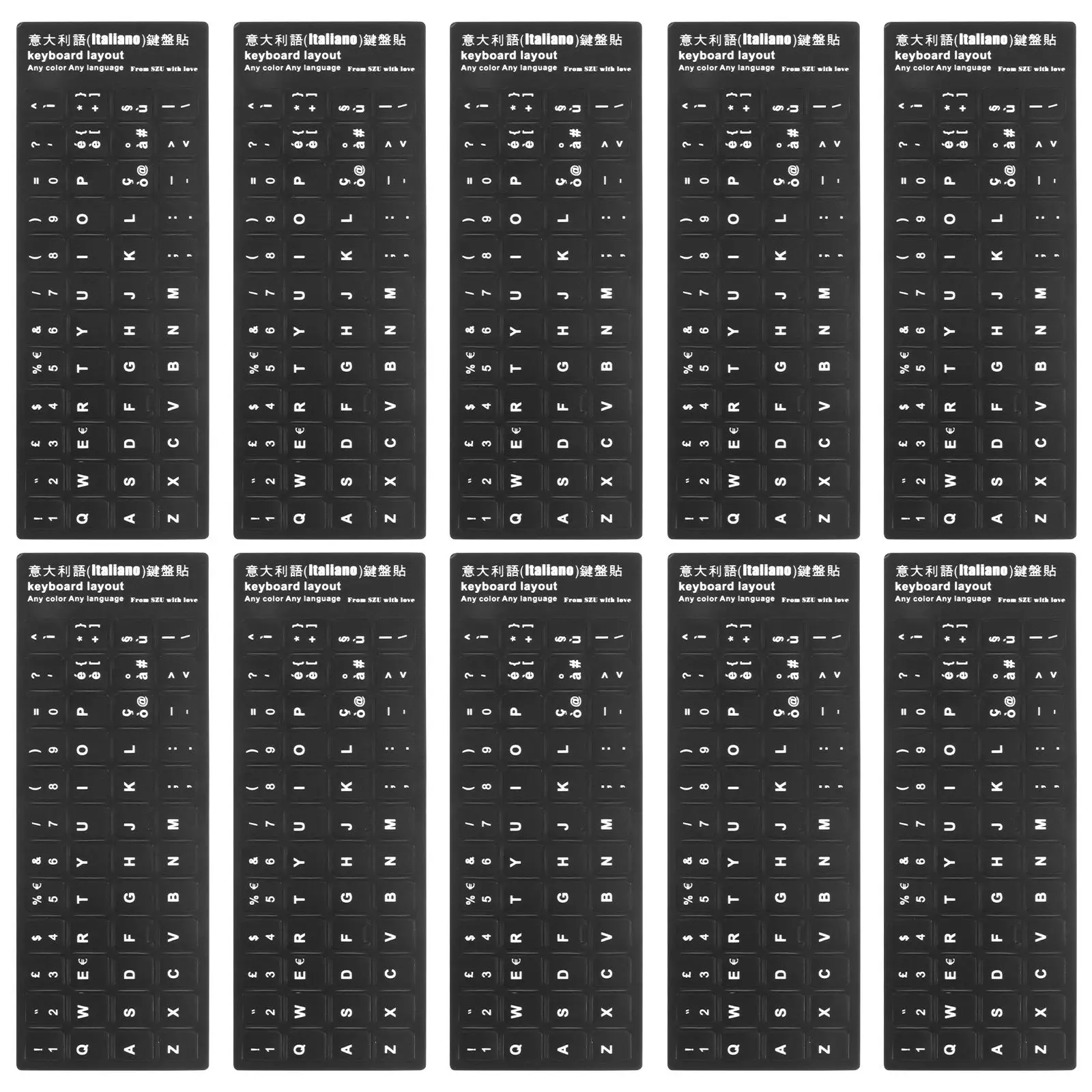 10pcs Italian Language Keyboard Stickers Matte Black White Letters Universal Replacement Skin for Notebook Computer Accessories
10pcs Italian Language Keyboard Stickers Matte Black White Letters Universal Replacement Skin for Notebook Computer Accessories