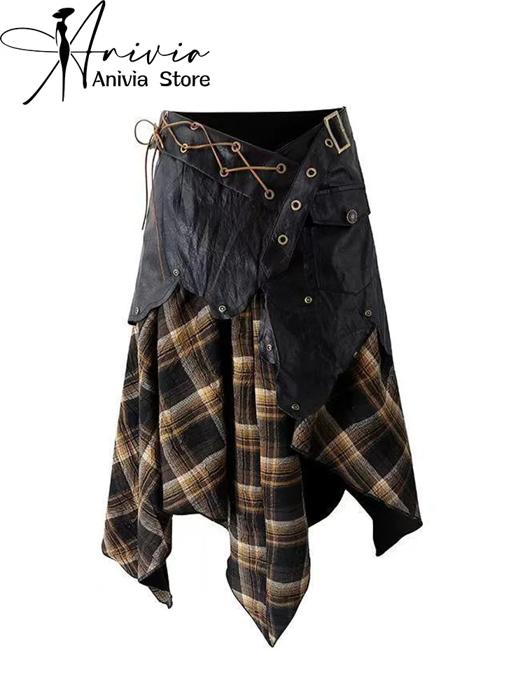 Women's Black Gothic Grid Spliced Skirt Oversize Y2K Japanese Harajuku High Street 2000s Style Retro A-line Skirt Clothing 2025
Women's Black Gothic Grid Spliced Skirt Oversize Y2K Japanese Harajuku High Street 2000s Style Retro A-line Skirt Clothing 2025