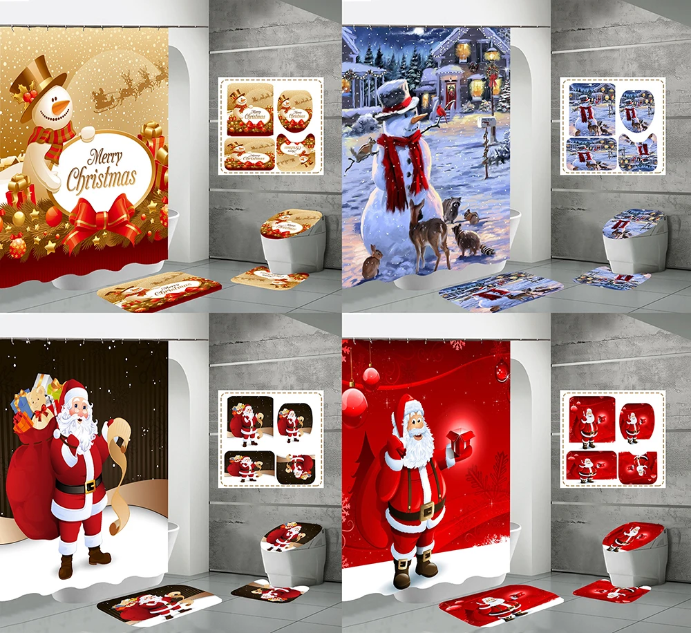 Christmas Santa Claus Shower Curtain Set Waterproof Fabric Snowman Xmas Gift Bathroom Decor Non-Slip Rug Toilet Cover Bath Mats
Christmas Santa Claus Shower Curtain Set Waterproof Fabric Snowman Xmas Gift Bathroom Decor Non-Slip Rug Toilet Cover Bath Mats