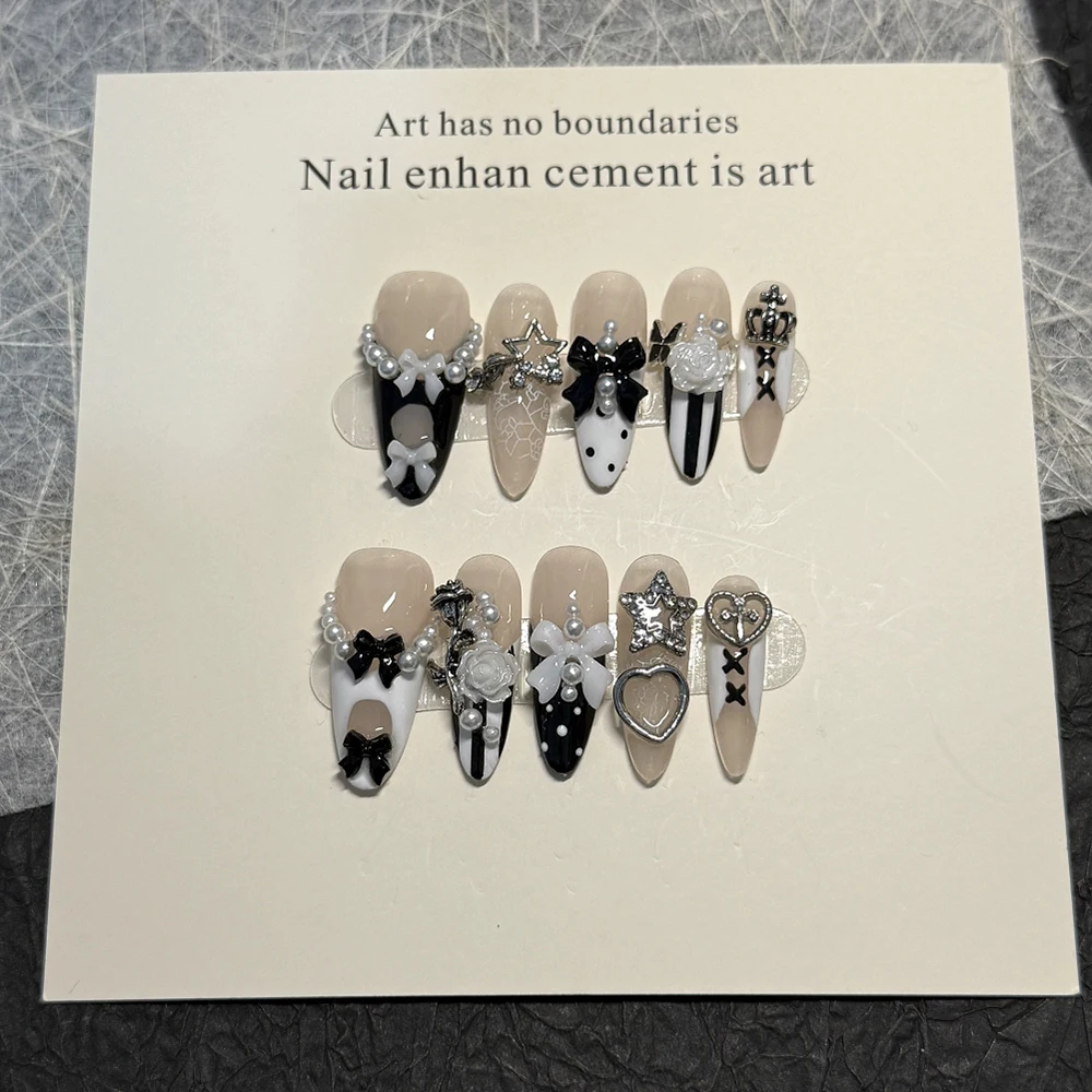 10Pcs Y2K Handmade Long Stiletto Reusable Press On Nail Polka Point Pearl Bowknot Metal Five-Pointed Star Flower Full Cover Nail
10Pcs Y2K Handmade Long Stiletto Reusable Press On Nail Polka Point Pearl Bowknot Metal Five-Pointed Star Flower Full Cover Nail