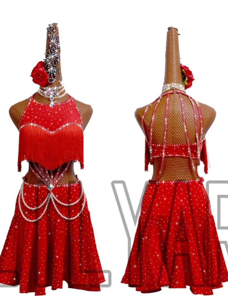 New Latin Dance Competition Suit Belt Denim Chacha Children's Adult Performance Suit Red Tassel Pearl Waist Exposed
New Latin Dance Competition Suit Belt Denim Chacha Children's Adult Performance Suit Red Tassel Pearl Waist Exposed