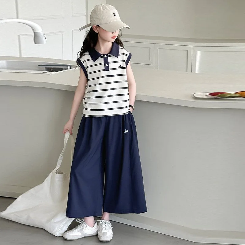 Girls 2026 Summer New Arrival Middle And Older Kids Casual Loose Sleeveless Striped POLO Shirt Wide Leg Pants Two Piece Outfit
Girls 2026 Summer New Arrival Middle And Older Kids Casual Loose Sleeveless Striped POLO Shirt Wide Leg Pants Two Piece Outfit