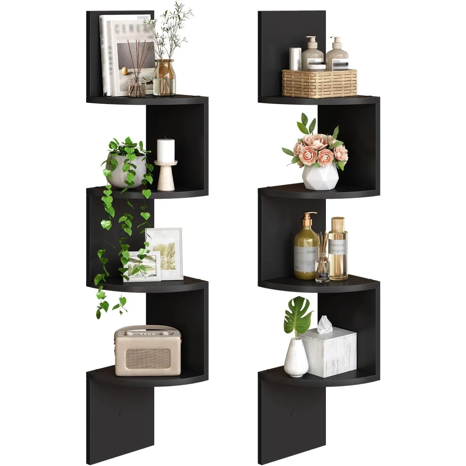 Set of 2 Floating Corner Shelves for Wall, 4-Tier Corner Bookshelves for Living Room, Bedroom, Bathroom,Black
Set of 2 Floating Corner Shelves for Wall, 4-Tier Corner Bookshelves for Living Room, Bedroom, Bathroom,Black
