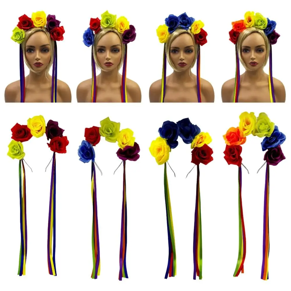 Cute Rainbow Flower Crown Headband Artificial Flowers Colorful Rainbow Rose Hair Hoop with Roses and Streamers Pride Day
Cute Rainbow Flower Crown Headband Artificial Flowers Colorful Rainbow Rose Hair Hoop with Roses and Streamers Pride Day