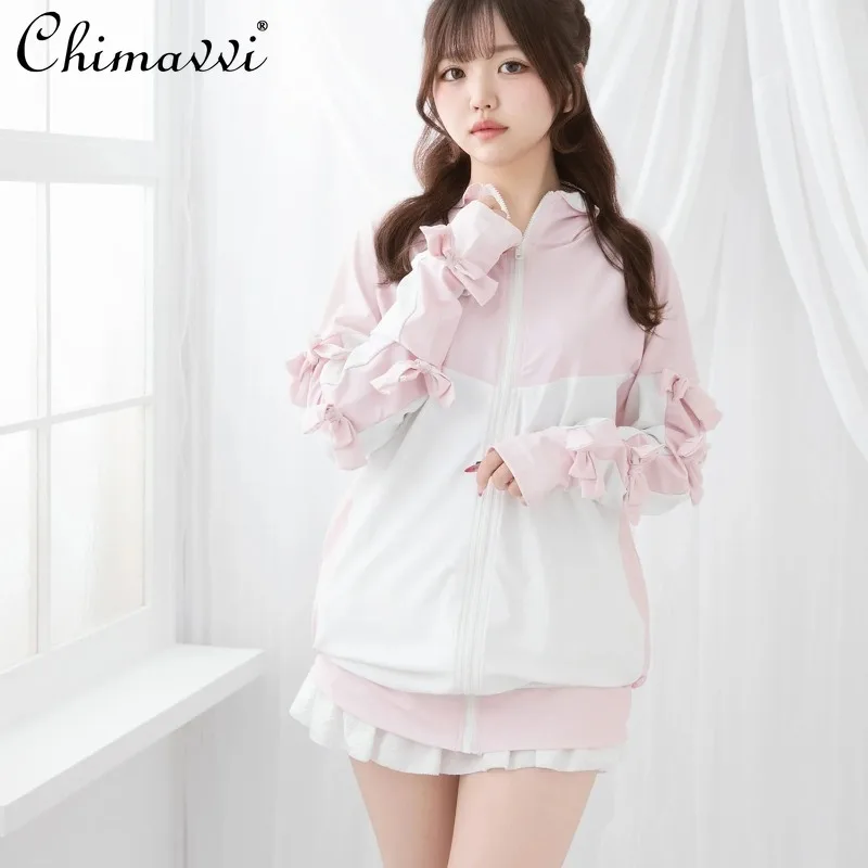 Japanese Style Sweet Loose Sun Protection Jacket Cute Bow Hooded Solid Color Mid-Length Long Sleeve Top 2025 Autumn Clothes
Japanese Style Sweet Loose Sun Protection Jacket Cute Bow Hooded Solid Color Mid-Length Long Sleeve Top 2025 Autumn Clothes