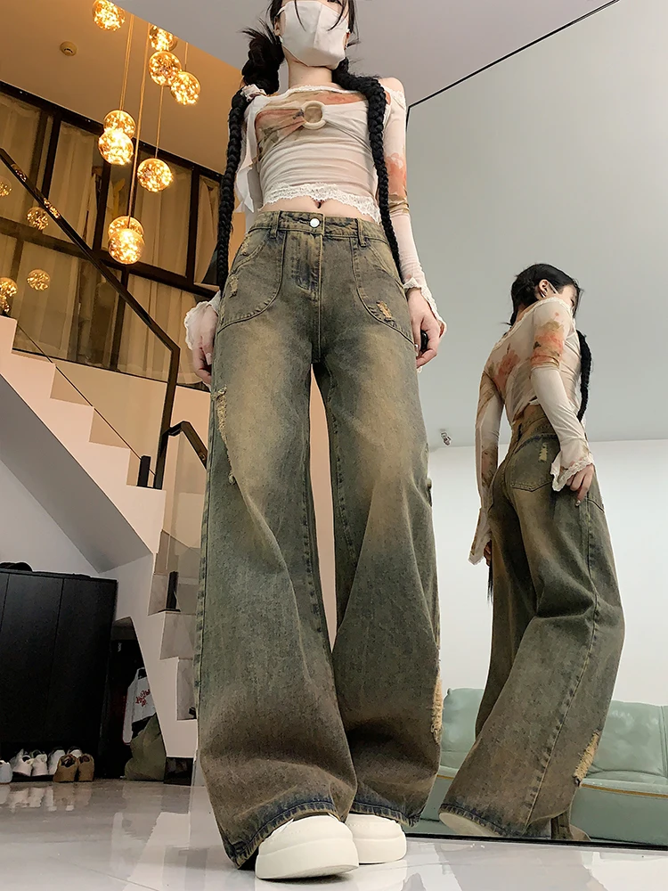 Retro American Hot Girl Distressed Wide Leg Straight Jeans Women's Spring Autumn Design High Waist Long Pants
Retro American Hot Girl Distressed Wide Leg Straight Jeans Women's Spring Autumn Design High Waist Long Pants