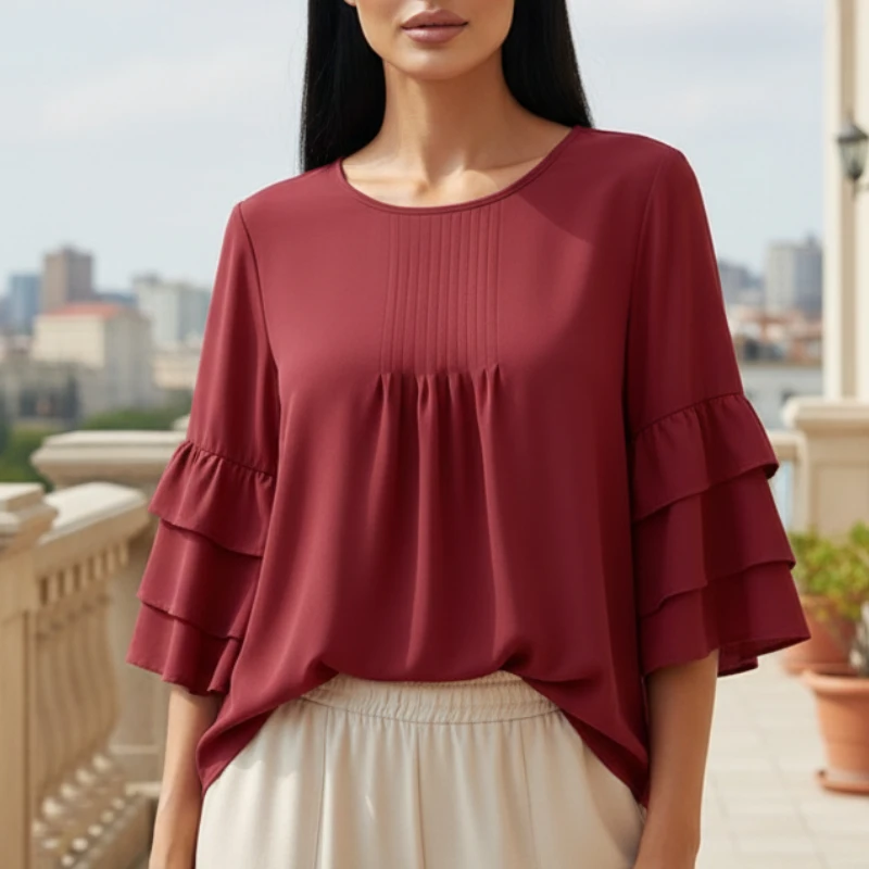 Весенне-летние женские блузки, модные многослойные топы с оборками на рукавах и круглым вырезом, повседневная и дневная блузка ZANZEA, женская одежда 3XL
Весенне-летние женские блузки, модные многослойные топы с оборками на рукавах и круглым вырезом, повседневная и дневная блузка ZANZEA, женская одежда 3XL