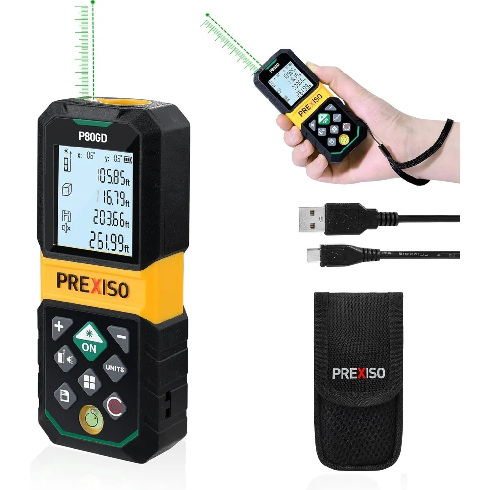 Laser Measure, 265Ft Green Beam, Angle Sensor, 30 Sets Storage, Threaded Hole, Multi-Unit, Pythagorean
Laser Measure, 265Ft Green Beam, Angle Sensor, 30 Sets Storage, Threaded Hole, Multi-Unit, Pythagorean