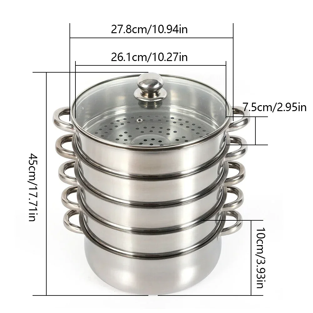 5-tier Stainless Steel Steamer pot 26cm/28cm/30cm Food Steaming Pot With Glass Lid Large Capacity Suitable for Stove Only (28CM)
5-tier Stainless Steel Steamer pot 26cm/28cm/30cm Food Steaming Pot With Glass Lid Large Capacity Suitable for Stove Only (28CM)