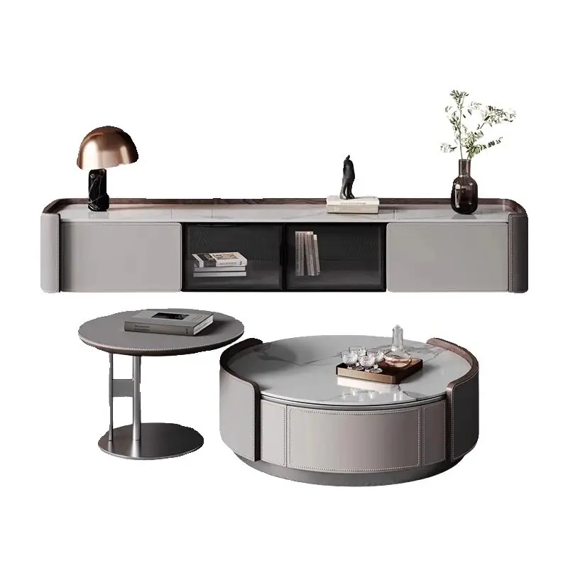 Italian Minimalist Saddle Leather Stone Light Luxury TV Cabinet with Round Coffee Table for Small Living Room Furniture TV Stand
Italian Minimalist Saddle Leather Stone Light Luxury TV Cabinet with Round Coffee Table for Small Living Room Furniture TV Stand