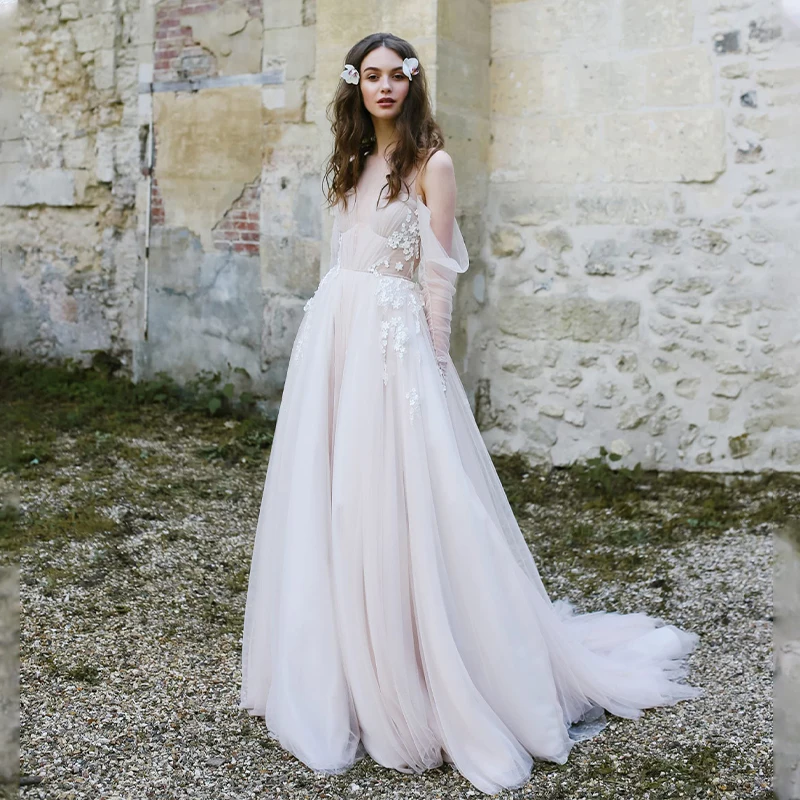 Sheer Illusion Tulle A-line Exposed Wedding Dress Long Sleeves with 3D Flowers Bridal Dress Vestido De Novia Bride
Sheer Illusion Tulle A-line Exposed Wedding Dress Long Sleeves with 3D Flowers Bridal Dress Vestido De Novia Bride