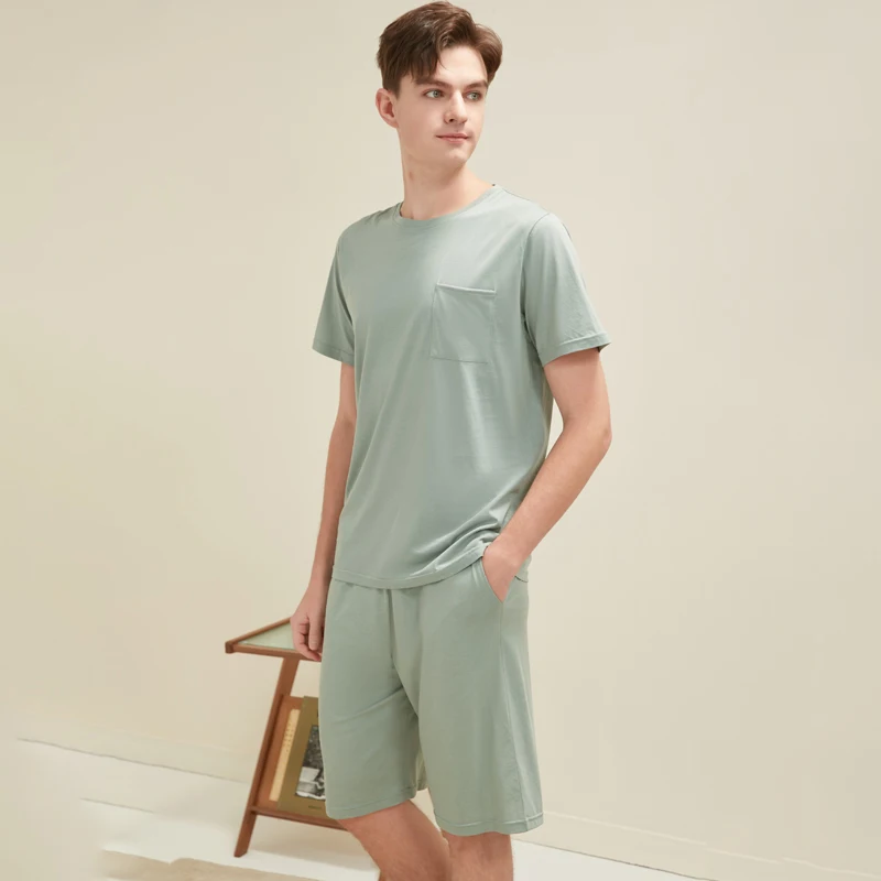 Summer Men's Sleepwear Ice Cool Modal Short Sleeve Pants Casual Solid Men's Pajama Sets
Summer Men's Sleepwear Ice Cool Modal Short Sleeve Pants Casual Solid Men's Pajama Sets