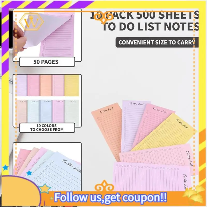 10 PCS To Do List Sticky Notes Daily Notepad 8.5X3.7Inch, 500 Sheets, Assorted Colors, Lined
10 PCS To Do List Sticky Notes Daily Notepad 8.5X3.7Inch, 500 Sheets, Assorted Colors, Lined