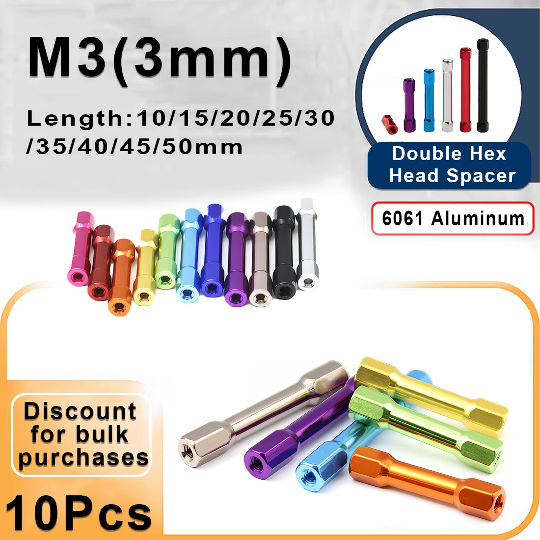 10Pcs/Lot M3 Double Hex Thread Colourful Aluminum Spacer Standoff M3x15/20/25/30/35/37/40/45/50
10Pcs/Lot M3 Double Hex Thread Colourful Aluminum Spacer Standoff M3x15/20/25/30/35/37/40/45/50