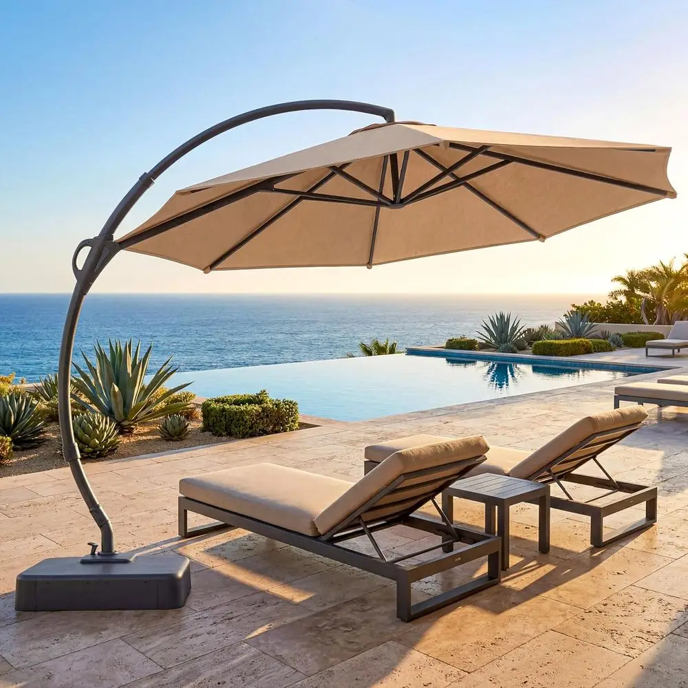 11-Foot Rotating Cantilever Patio Umbrella with Base, Outdoor Hanging Shade for Garden, Poolside, and Backyard in Champagne
11-Foot Rotating Cantilever Patio Umbrella with Base, Outdoor Hanging Shade for Garden, Poolside, and Backyard in Champagne