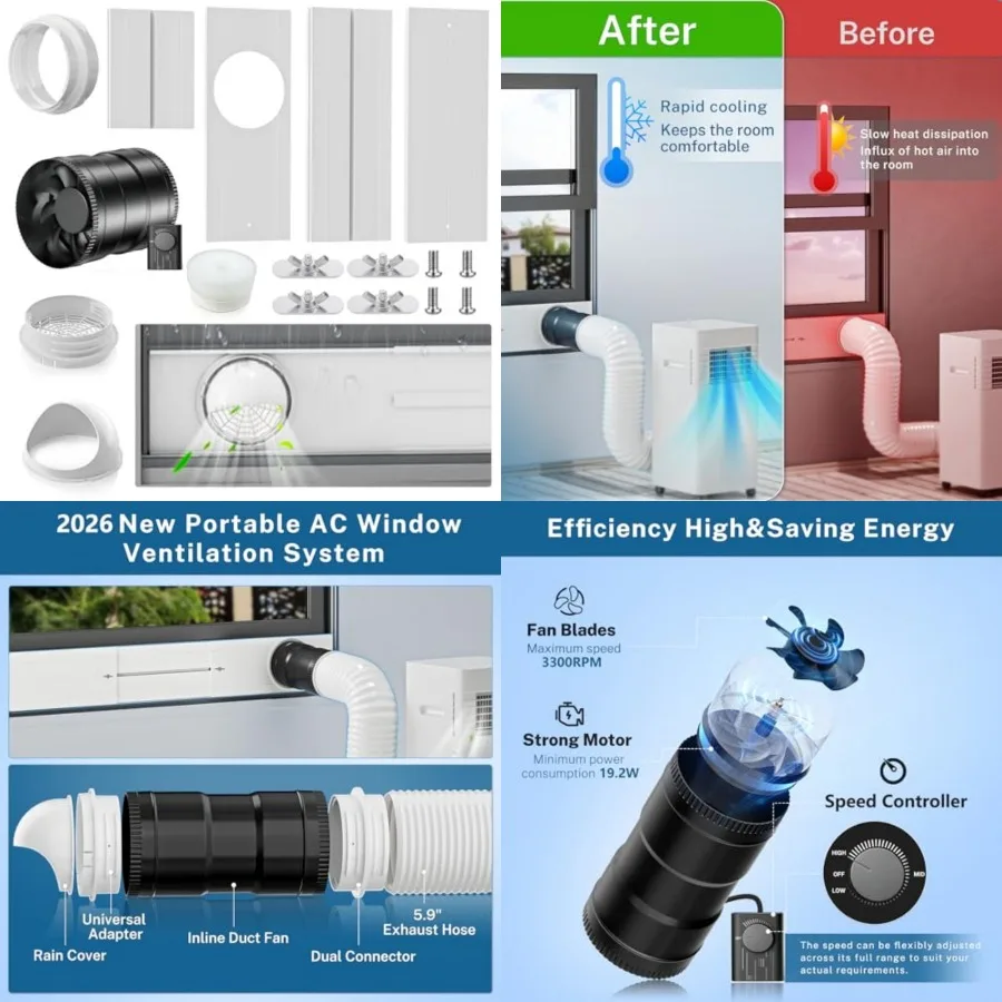 Portable ac Window Vent Kit with 6 Inline Inch Duct Fan and Universal Coupler, New Adjustable Air Conditioner Window Seal Kit f
Portable ac Window Vent Kit with 6 Inline Inch Duct Fan and Universal Coupler, New Adjustable Air Conditioner Window Seal Kit f