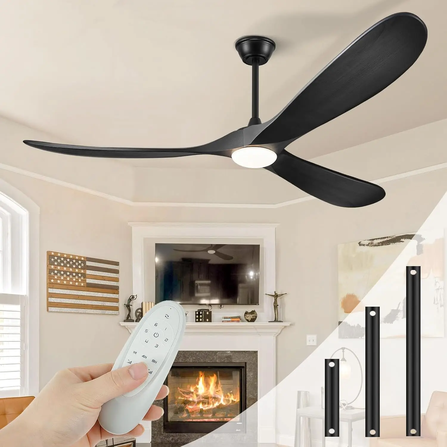 72-Inch Outdoor Ceiling Fan with Light and Remote Control, Large Wood Blade Propeller Fan, High CFM, Quiet Operation, 3-Blade Design, Ideal for Patio, Matte Black
72-Inch Outdoor Ceiling Fan with Light and Remote Control, Large Wood Blade Propeller Fan, High CFM, Quiet Operation, 3-Blade Design, Ideal for Patio, Matte Black