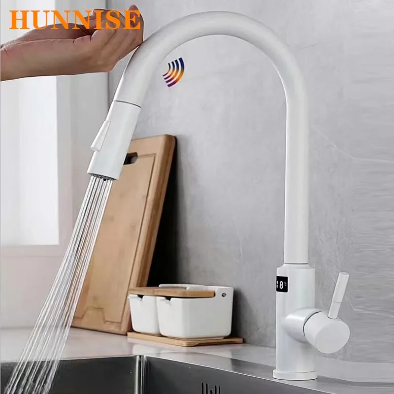 White Touch Digital Kitchen Faucet LED Screen Hot Cold Pull Out Kitchen Sink Mixer Tap Smart Sensitive Touch Kitchen Faucets
White Touch Digital Kitchen Faucet LED Screen Hot Cold Pull Out Kitchen Sink Mixer Tap Smart Sensitive Touch Kitchen Faucets