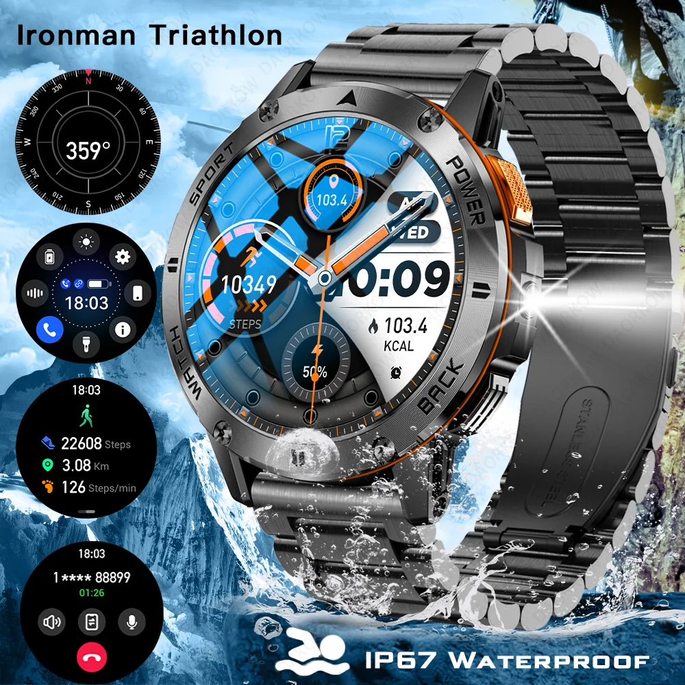 Flashlight Outdoor Sports smartwatch Male heart rate Blood oxygen Monitor Compass AI Voice Assistant BT Call 400 mah hour Watch
Flashlight Outdoor Sports smartwatch Male heart rate Blood oxygen Monitor Compass AI Voice Assistant BT Call 400 mah hour Watch