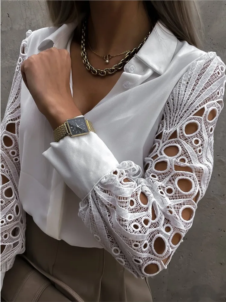 Women's Spring Summer Sexy Casual Shirt 2025 Elegant Solid Color Lace Spliced Shirt Fashion Collar Button Long Sleeved Shirt
Women's Spring Summer Sexy Casual Shirt 2025 Elegant Solid Color Lace Spliced Shirt Fashion Collar Button Long Sleeved Shirt