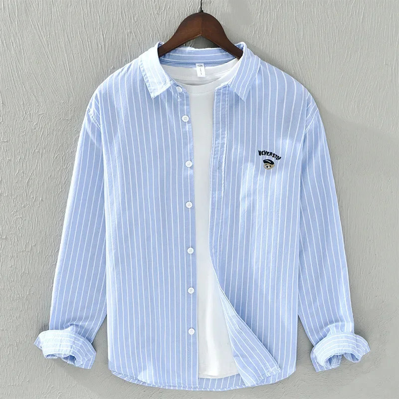 2023 Men's Casual Embroidered Striped Shirt Simple and Versatile Single Wear and Outerwear with Pure Cotton Long Sleeved Shir
2023 Men's Casual Embroidered Striped Shirt Simple and Versatile Single Wear and Outerwear with Pure Cotton Long Sleeved Shir