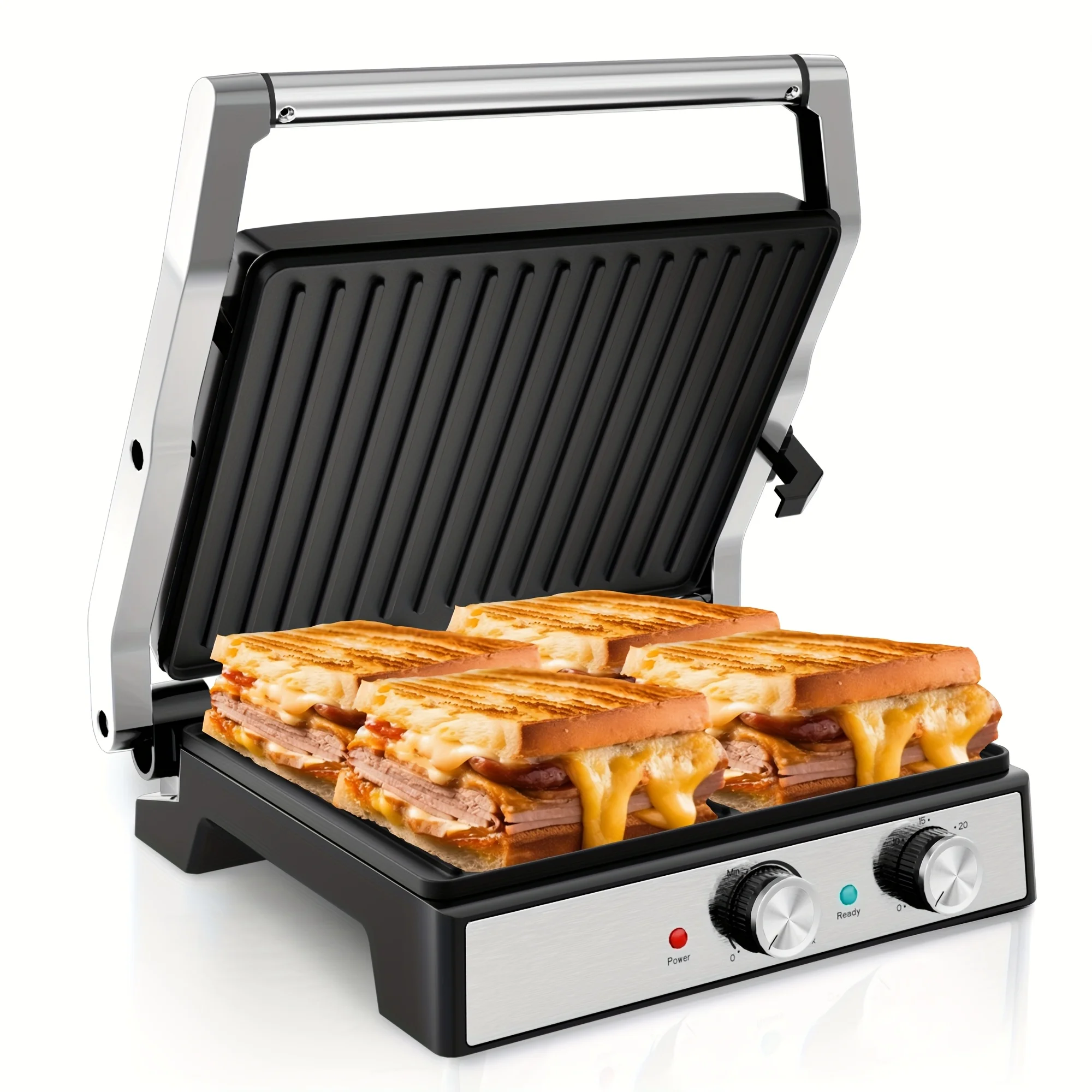 Panini Press Sandwich Maker, 1600W Indoor Grill with Removable Drip Tray for Easy Cleaning, Temperature Control & Timer, Opens 180 Degrees to Fit Any Type/Size Of Food, Christmas Gift
Panini Press Sandwich Maker, 1600W Indoor Grill with Removable Drip Tray for Easy Cleaning, Temperature Control & Timer, Opens 180 Degrees to Fit Any Type/Size Of Food, Christmas Gift