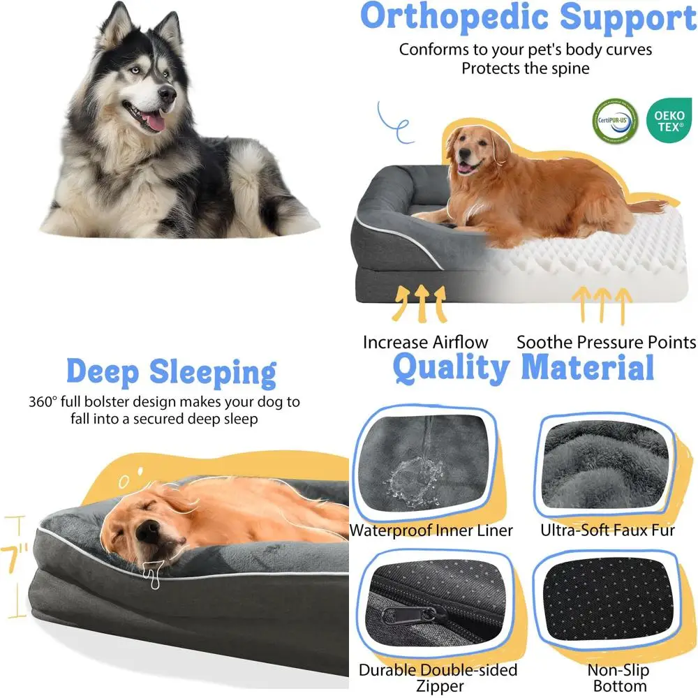 Large Orthopedic Dog Bed - Waterproof Removable Cover Bed for Extra Large Dogs with Bolster
Large Orthopedic Dog Bed - Waterproof Removable Cover Bed for Extra Large Dogs with Bolster