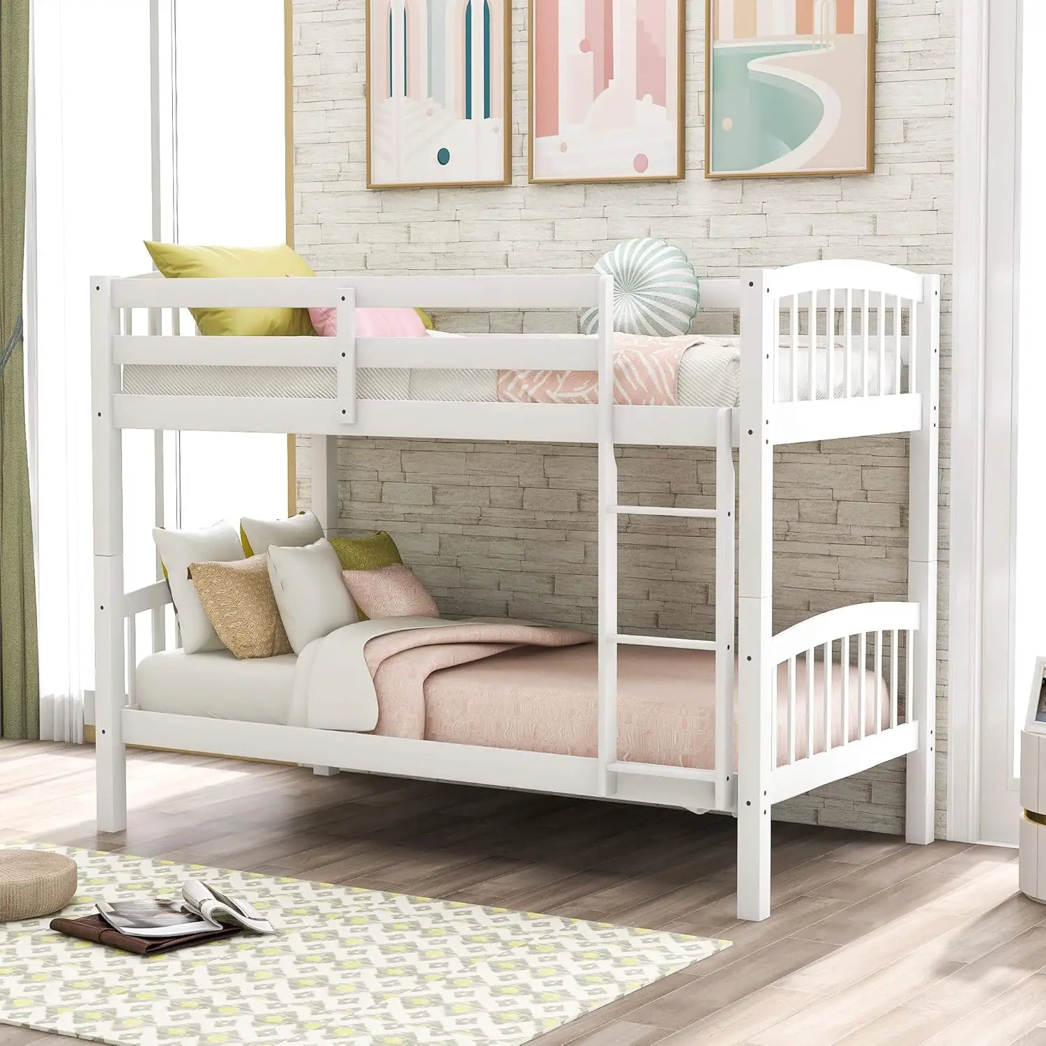 Twin Over Twin Bunk Bed with Ladder,White, Customized
Twin Over Twin Bunk Bed with Ladder,White, Customized