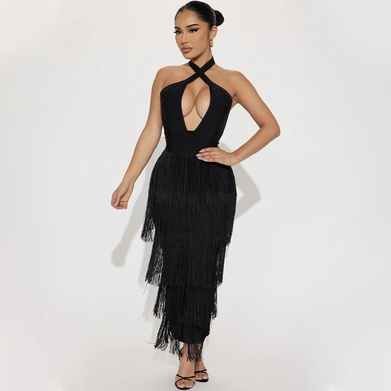 Factory Wholesale Women's Black Halter V-Neck Tassel Backless Sexy Boutique Celebrity Cocktail Party Bandage Long Dress
Factory Wholesale Women's Black Halter V-Neck Tassel Backless Sexy Boutique Celebrity Cocktail Party Bandage Long Dress