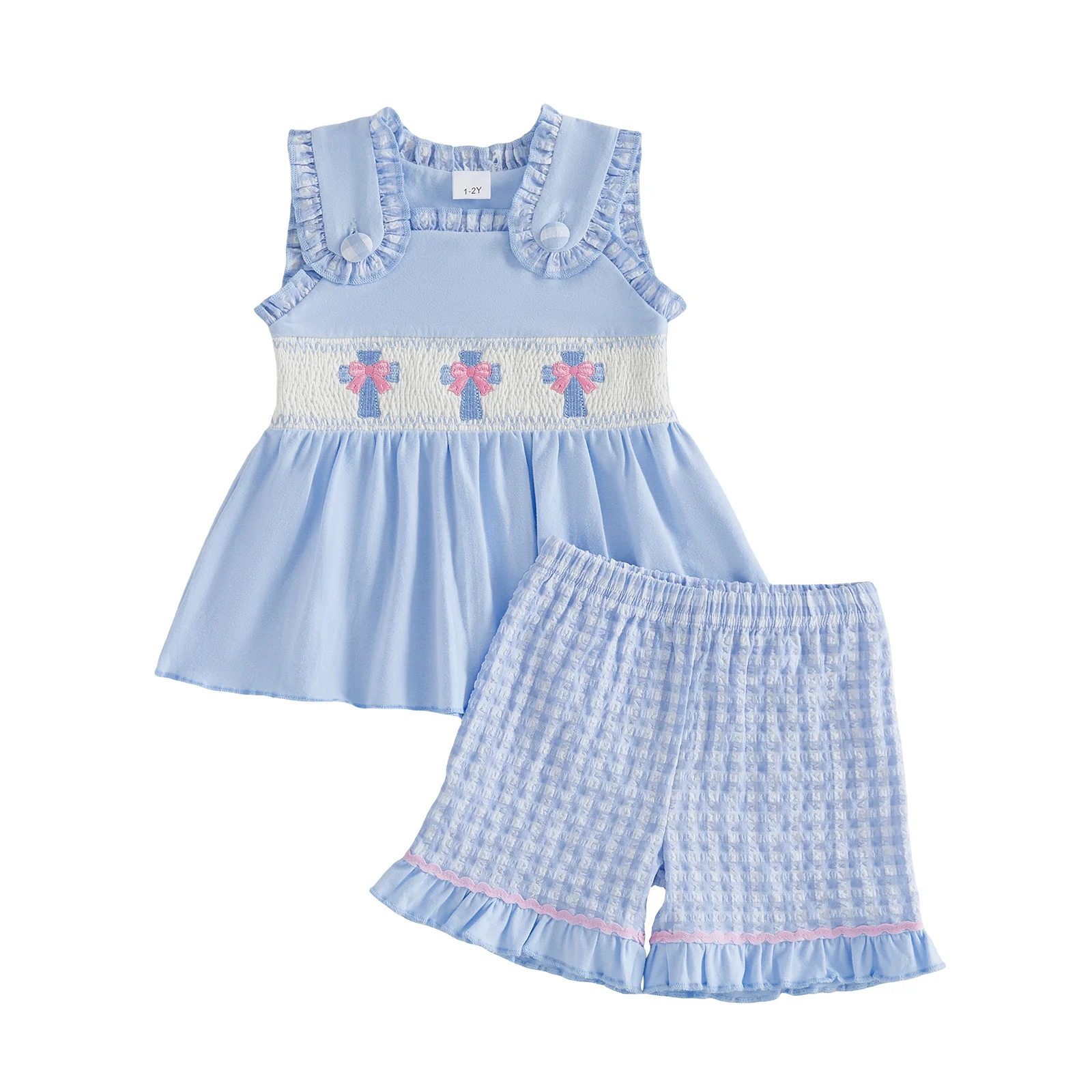 Пасхальные наряды для маленьких девочек: очаровательные топы без рукавов с квадратным вырезом и вышивкой в виде кролика и шорты в клетку.
Пасхальные наряды для маленьких девочек: очаровательные топы без рукавов с квадратным вырезом и вышивкой в виде кролика и шорты в клетку.