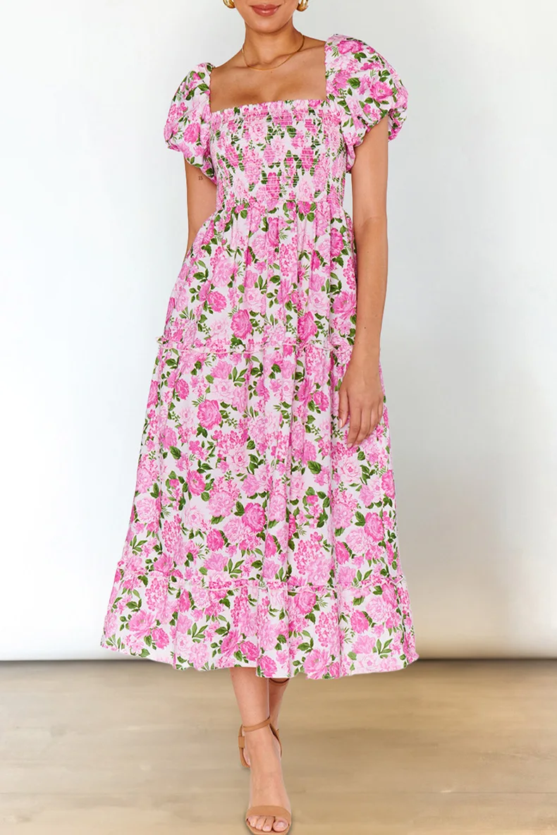 Boho Flower Print High Waist Long Dress 2025 Square Collar Puff Sleeve Fashion Women Summer Dress Vacation Beach Female Clothing
Boho Flower Print High Waist Long Dress 2025 Square Collar Puff Sleeve Fashion Women Summer Dress Vacation Beach Female Clothing