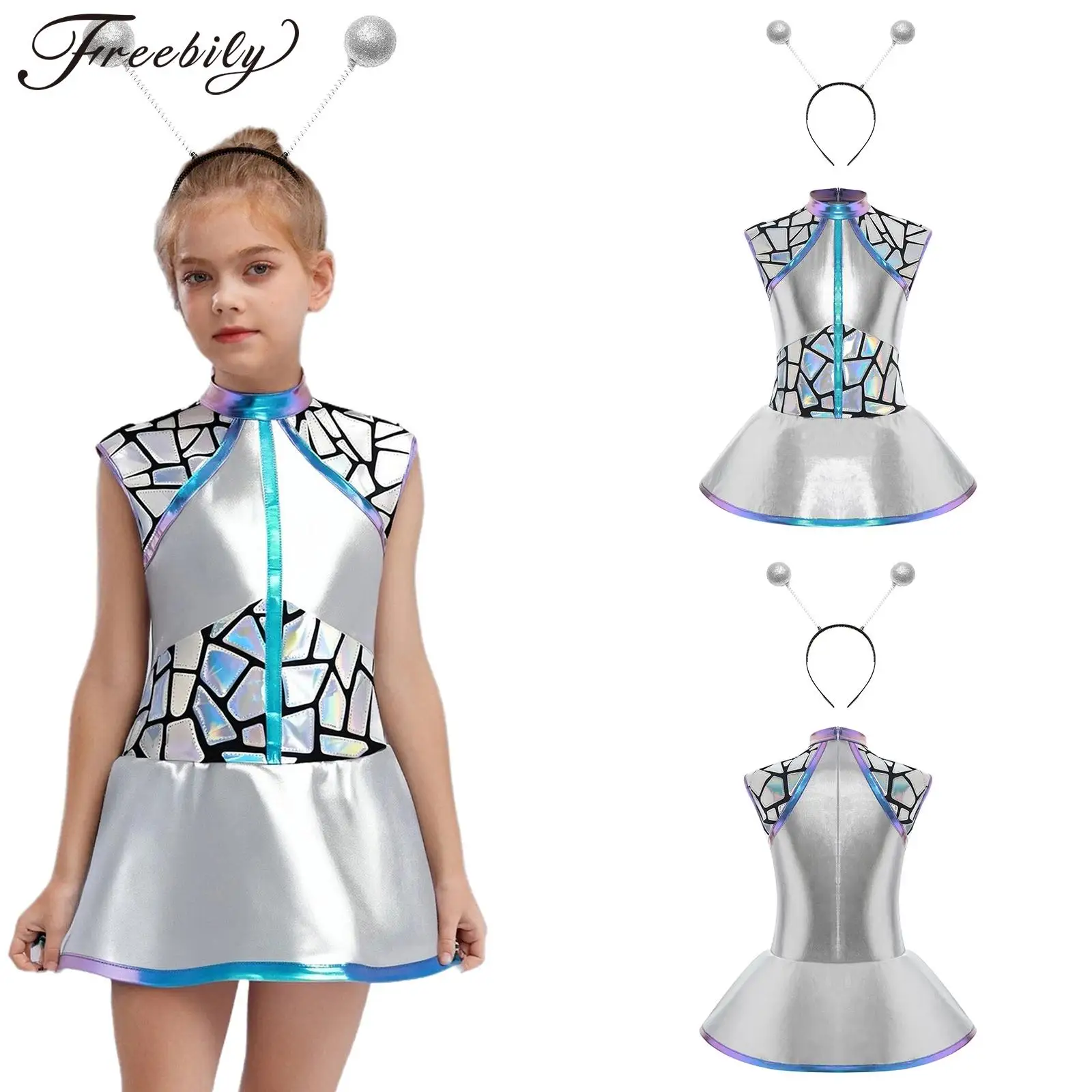 Halloween Girls Silver Astronaut Costumes Cosmic Shiny Metallic Alien Fancy Dress Glitter Hair Hoop for Theme Party Outfits 
Halloween Girls Silver Astronaut Costumes Cosmic Shiny Metallic Alien Fancy Dress Glitter Hair Hoop for Theme Party Outfits