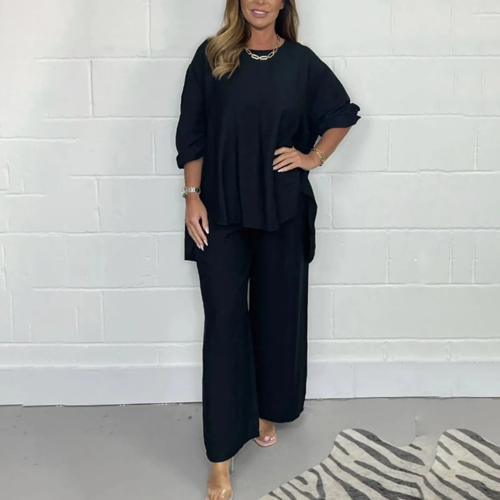 Casual 2 Piece Suit Women Loose Long Sleeve Top Wide Leg Pants Set Women's Sleepwear 2024 New
Casual 2 Piece Suit Women Loose Long Sleeve Top Wide Leg Pants Set Women's Sleepwear 2024 New