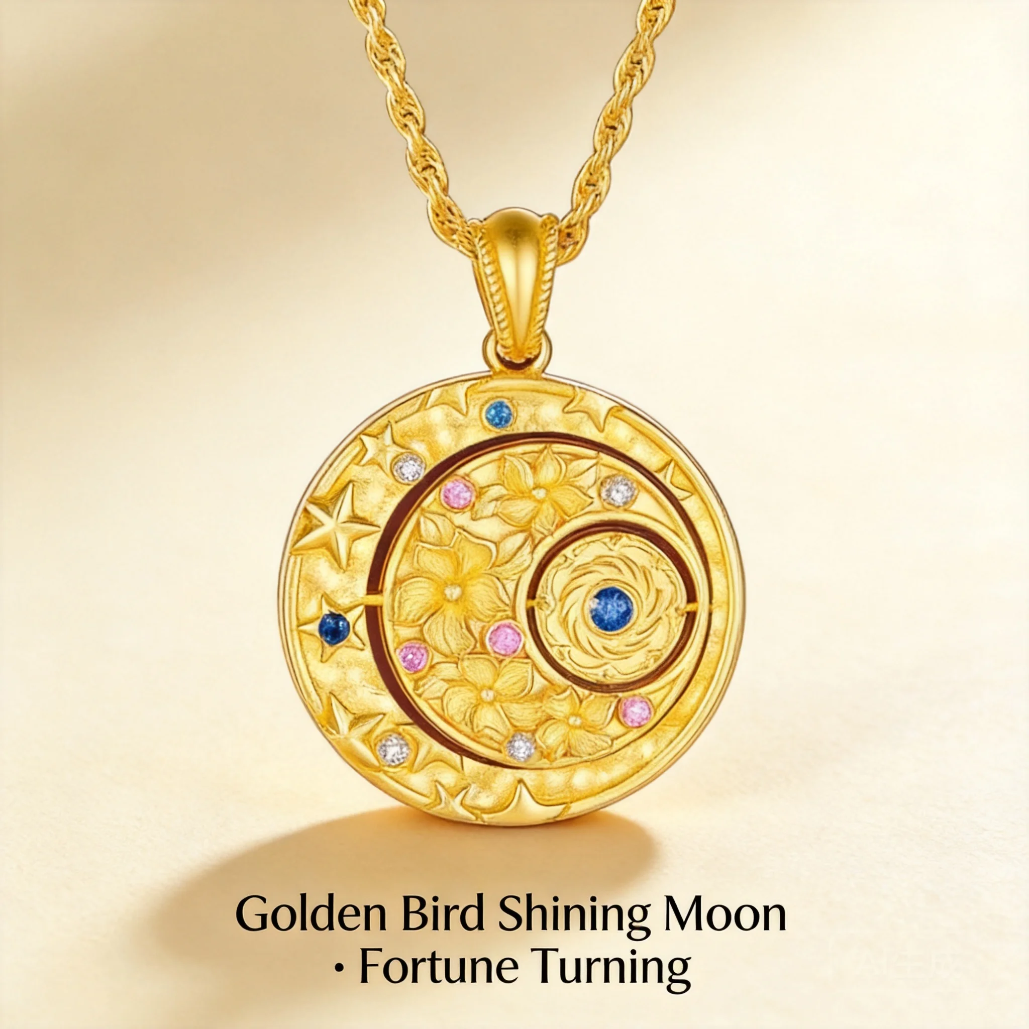 Vintage Chinese Gold Plated Golden Crow Shines Moon Rotatable Pendant Clavicle Necklace Lucky Blessing Good Fortune Jewelry For
Vintage Chinese Gold Plated Golden Crow Shines Moon Rotatable Pendant Clavicle Necklace Lucky Blessing Good Fortune Jewelry For