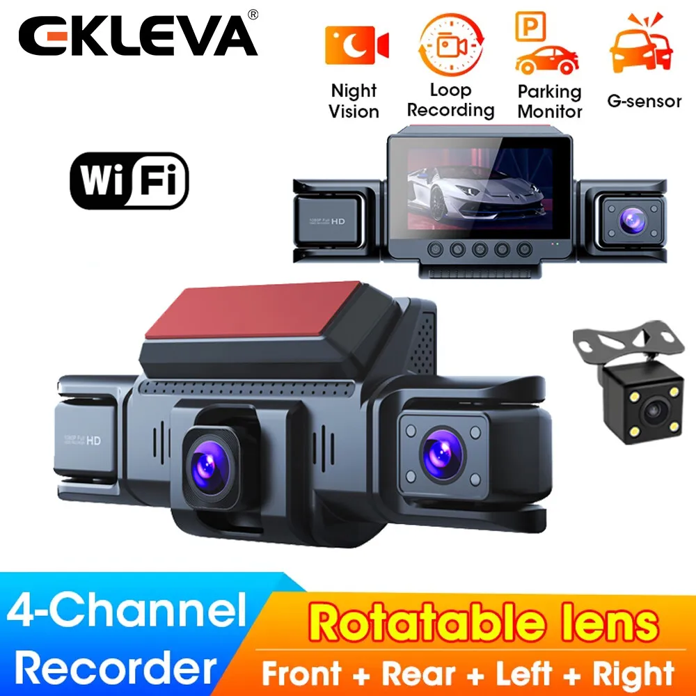 EKLEVA 4 Channels WIFI Car DVR HD 1080P Screen Front Rear View Dash Cam 360° Rotation Video Recorder Loop Recording Night Vision
EKLEVA 4 Channels WIFI Car DVR HD 1080P Screen Front Rear View Dash Cam 360° Rotation Video Recorder Loop Recording Night Vision