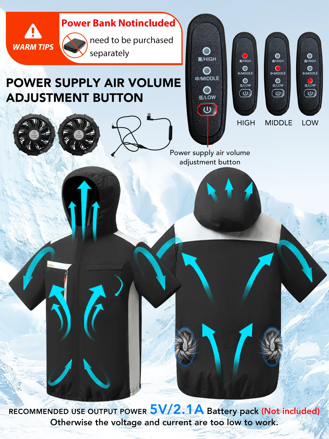 Hooded fan suit,Air conditioning suit, includes 2 fans, Short sleeved fan suit,Battery pack not included
Hooded fan suit,Air conditioning suit, includes 2 fans, Short sleeved fan suit,Battery pack not included